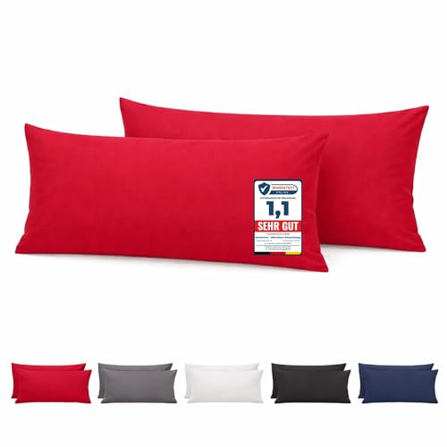 Komfortec Kissenbezug 2er Set - 100% Mikrofaser, Weich & Atmungsaktiv, mit Reißverschluss - Kopfkissenbezug - Waschbar & Pflegeleicht - Rot - 40 x 80 cm