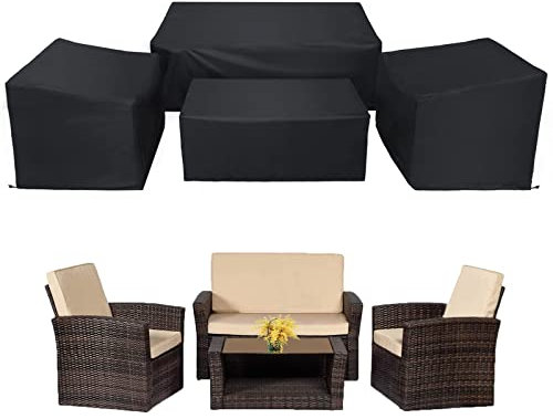 WISCLASS Patio Furniture Covers,4-Piece Outdoor Garden Covers,Waterproof 420D Heavy Duty Set covers Windproof，Durable Fade Rip Resistant Black