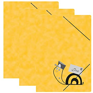 RNK 4658-3 – Postmapp DIN A4, gul, med elastiskt band, 3 stycken, 24 x 33 cm, dokumentmapp snigelpost
