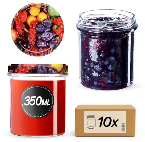 KADAX Syltburkar 350 ml, fi82 mm, konserveringsburkar med skruvlock, honungsburkar, konserveringsburkar för svampar, konserveringsdörrar, honung (10 stycken, frukt)