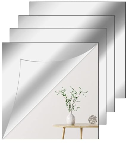 Newpop 4 Pegatinas de Espejos De Pared Sin Marco 30 X 30 cm, Flexibles, Autoadhesivos, Azulejos de Acrílico y Plastico para Decoración del Hogar, Baño, Dormitorio, Sala de Estar, Armario