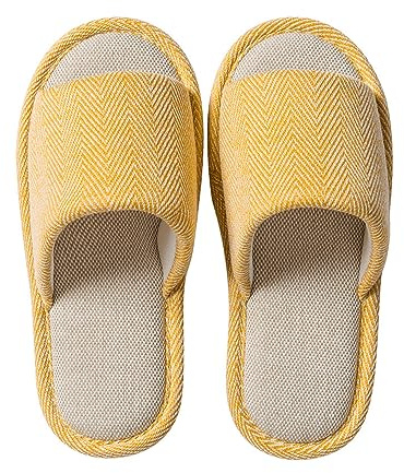 AioTio Zapatillas de Lino Mujer Pantuflas Algodón de Casa Pantuflas Antideslizantes Cuatro Estaciones Suaves Zapatillas(Amarillo,40/41 EU)