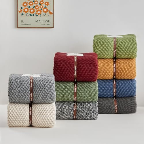 Longhui bedding Chunky Cable Knit Throw Blanket Lightweight Sage Green Acrylic Fiber Blanket for Sofa Couch Bed Baby Nursery, Rustic Shabby Chic Modern Farmhouse, 51” x 63” Bonus Laundering Bag