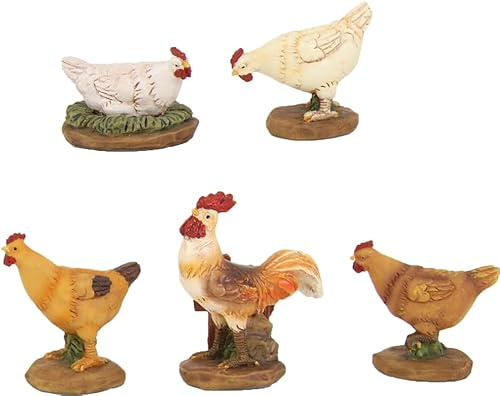 FADEDA 5 x gallo con gallinas/altura: 5 cm/pintado a mano/figuras de belén fieles - decoración de mesa de Navidad cuna accesorios