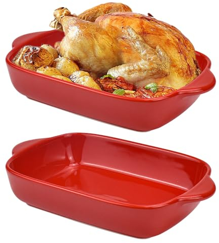 LANSKYLAN 2er Set Auflaufform mit Keramikgriffen Auflaufformen Keramik Lasagneform klein 2 Personen Ofenformen Rot Eckig 23 * 13 * 4.5 cm Ofenform Kleine Auflauf Form für Lasagne Tiramisu Aufläufe