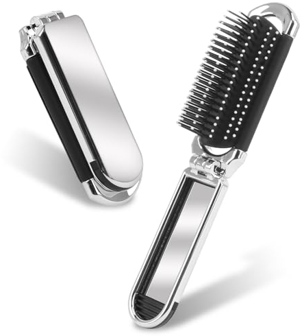 Mini Haarbürste Herren, Mini Spiegel Klappkamm Reise Spiegel Klappbürste Silber Massagekamm Für Reisen Treffen Fitnessstudio Schwimmen Leicht Zu Transportieren in Einer Tasche Männer Mädchen Frauen