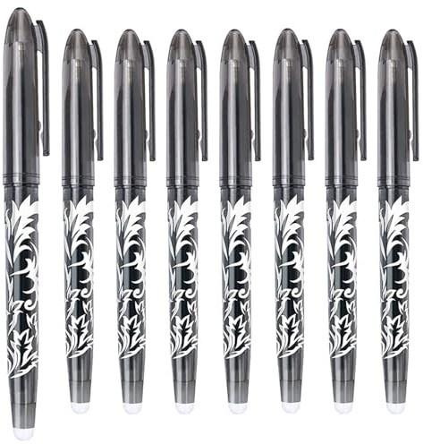 ZNDFTW 8-Piece Erasable Black Pen Set, 0.5mm Friction Writing with Rubber End for School Supplies