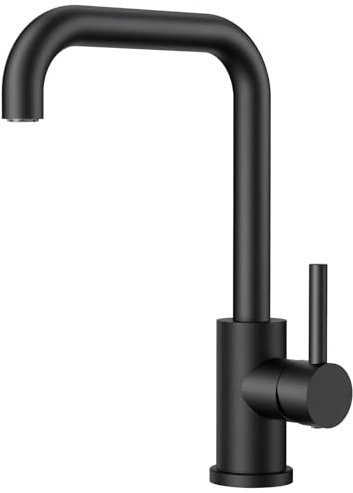 FORIOUS Robinet Cuisine Noir, Mitigeur Cuisine Pivotant à 360, Acier Inoxydable, Forme en L Monolevier pour 1 Trou