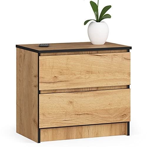 Home Collective Kommode in Eiche mit 2 geräumigen Schubladen, 60 cm breit, 55 cm hoch Kommode Schlafzimmer Flur Wohnzimmer Organizer mit Schubladen Holz Highboard Sideboard Schrank