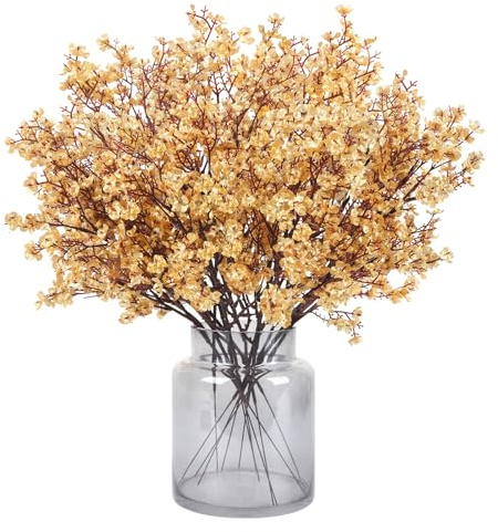 N&T NIETING Konstgjorda blommor, 12 stycken slöjkål konstgjord gypsophila blommor för gör-det-själv bröllop bukett party bord mittdelar blomarrangemang hem juldekoration (guld)