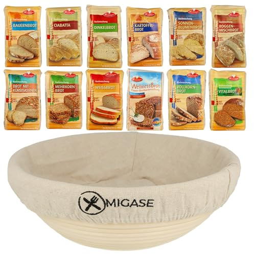 MIGASE Brotbackmischungen Set 12 verschiedene Bortbackmischungen mit je 500g. Für den Backofen oder Brotautomaten. Kinderleichte Zubereitung.