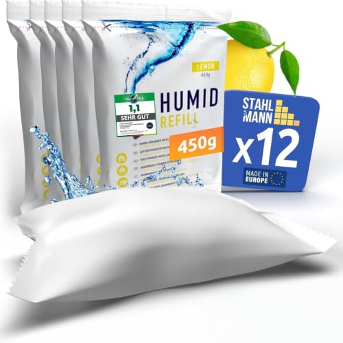 STAHLMANN® 12er Luftentfeuchter Nachfüllpack [12X450G Zitronen DUFT] - Luftentfeuchter Granulat [MADE IN EU] Entfeuchter Nachfüllpack - Entfeuchter Granulat (12er Pack)