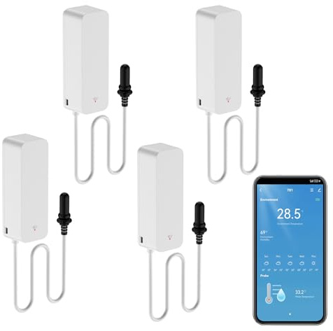 Termómetro inteligente, higrómetro, sensor de temperatura WiFi con sonda externa, termómetro con función meteorológica, medidor de humedad para congelador, acuario, alarma de aplicación, monitor