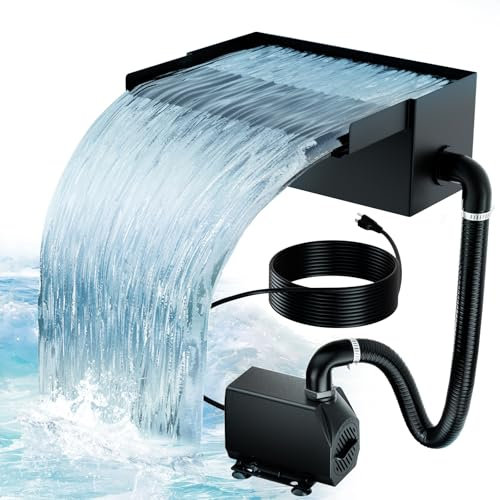 Biling Estanque cascada para estanque de jardín, 20 cm, acero inoxidable, juego de cascada, 40 W, 2500 L/H, bomba de estanque con cascada, decoración, jardín, estanque, juego de agua, patio, terraza