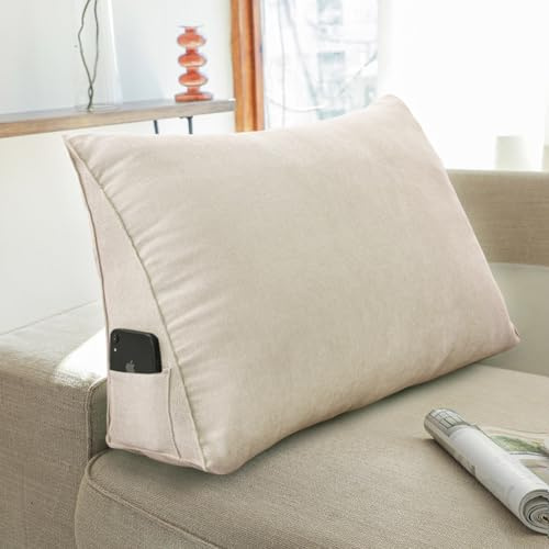 YOUGANG Cuscino triangolare per schienale, per letto/divano/divano, cuscino a cuneo con fodera rimovibile, cuscino di supporto lombare (beige, 70 x 50 x 20 cm)