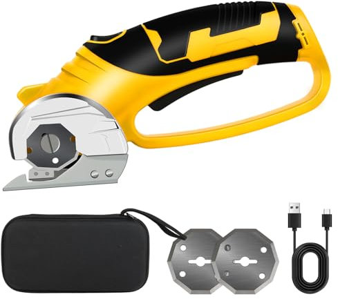 Cordless Electric Scissors,Cardboard Box Cutter, 4V Rechargeable Rotary Scissors with Safety Lock & LED Light,Cardboard Cutter for Cutting of Fabric, Leather, Carpet, Plastic, and More