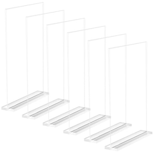 Comzantor 6 Pezzi Espositore Plexiglass A4, Porta Menu da Tavolo, Espositori da Tavolo, Cornice per Foto Trasparente, Supporto per Poster in Acrilico, T Forma Porta-avvisi, per Ristorante, Negozio
