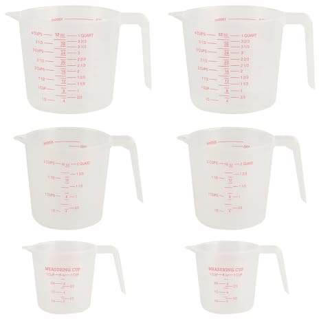 6 Stück Messbecher Set, Kunststoff Messbecher 1l 500ml 250ml, Measuring Cups, Präzisions hitzebeständig Meßbecher mit Skalen für Labor Küche Backen Waschmittel Waschpulver Flüssig