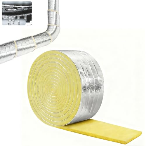 Rotolo di 10M Isolante in Lana di Vetro per Tubi, Isolamento Termico e Acustico, Adatto per tubazioni interne ed esterne, sistemi HVAC e meccanici, con funzioni antigelo e di isolamento termico.