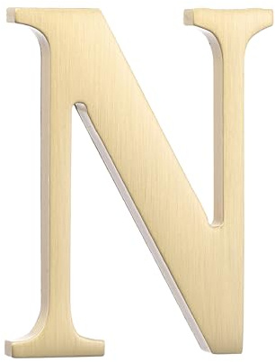 sourcing map 1.8 Inch House Letter, Brass Self-adhesive Mailbox Door Plaque, Brushed Finish Outdoor Address Sign for Office Hotel Apartments, Garden (Letter N, Gold Tone)