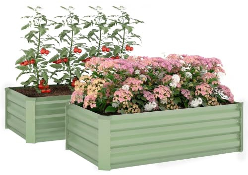 Outsunny Set of 2 Raised Garden Bed, 100 x 60 x 30 cm, Light Green | Outdoor Planter Box, Galvanised Steel Frame, for Growing Vegetables, Flowers and Herbs