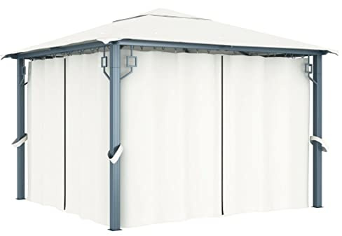 Cream Aluminum Gazebo with Curtain 118.1x118.1 Outdoor Pavilion with 4 Sidewalls and Mesh Screens for Sun Protection and Air Circulation