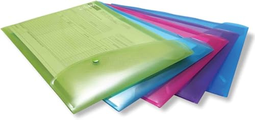 Rapesco 0698 ECO Kuvertmapp, Stående Format, Återvunnen Plast, A4+, 5 Pack | Blandade Transparenta Klara Färger