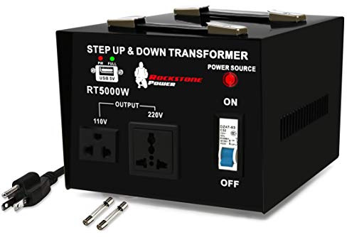 ROCKSTONE POWER 5000 Watt Voltage Converter Transformer - Heavy Duty Step Up/Down AC 110V/120V/220V/240V Power Converter - Circuit Breaker Protection – DC 5V USB Port - CE Certified [3-Year Warranty]