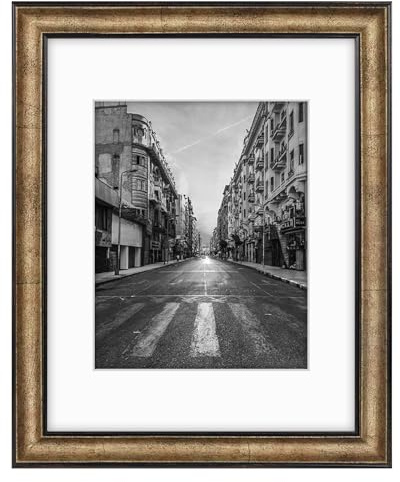 Golden State Art, 11x14 Photo Frame with Mat for Pictures 8x10 and Real Glass (Dark Gold Brown & Bronze Pewter Panel with White Color Mat, 1.25 Inch Frame Border)