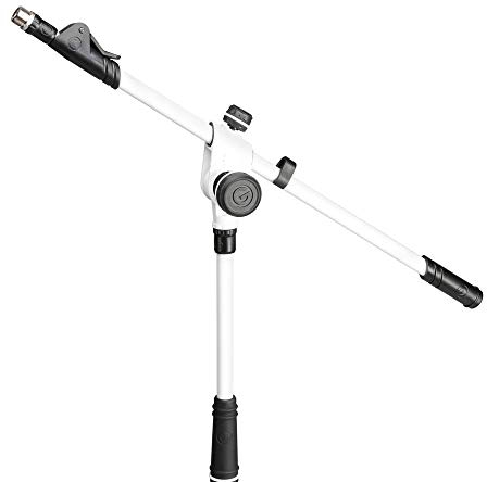 Gravity Mikrofonständer mit Dreibein-Klappfuß und 2-Punkt Ausziehgalgen, Weiß