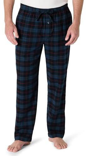Amazon Essentials Pantalon de Pyjama Respirant en Flanelle (Disponible en Grandes Tailles et Grandes Longueurs) Homme, Gris Noir Carreaux Lainés, XS
