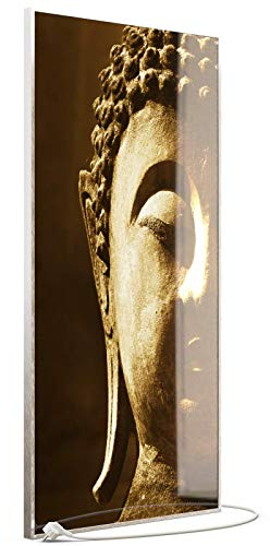 STEINFELD Heizsysteme® Glas Bild Infrarotheizung mit Thermostat | Made in Germany | viele Motive 350-1200 Watt Rahmen silber/alu (750 Watt, 025H Buddha)