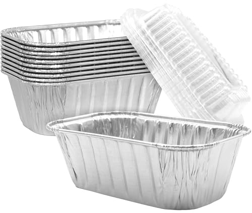 Chef-Grade Thick 6 x 3.75 in Foil Loaf Pans w/Lids 10Pk. Best Disposable Bakeable 1Lb Aluminum Tin Pan for Baking Bread Small Meatloaf or Lemon Bundt Cake for Holiday Gifts, Bake Sales or Fundraisers