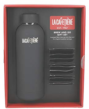 La Cafetière Tea Gift Set with Thermal Flask and 10 English Breakfast Tea Bags in Box, Stainless Steel, 500ml