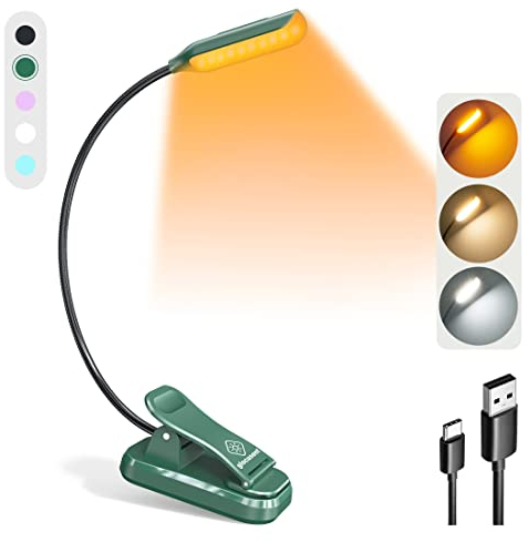 Glocusent Willow Luz para Leer Libros en la Cama, Lampara Lectura Brillante 10LED,3 Colores y 3 Brillos,Luz Lectura Recargable dura 80hr,Luz de Lectura Liviana,Ideal para los Amantes de los Libros