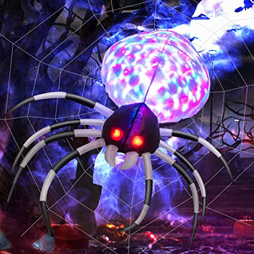 COSTWAY Aufblasbare Halloween-Spinne, Gruselige Spinnendekoration mit mehrfarbigen Lichtern & Spinnennetz, Halloween-Dekoration für Party Rasen Hof, Selbstaufblasend