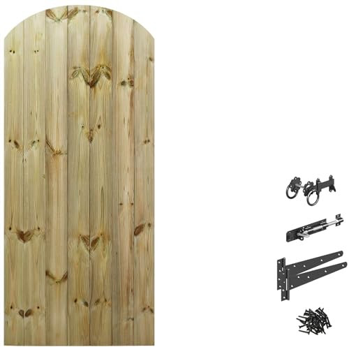Bespoke Custom Made To Measure UPTO HEIGHT: 6ft (180cm High) Tongue & Groove Fully Framed Arch Top Pathway Garden Pedestrian Gate [Width upto 75CM With Ring Latch Hinge Pack