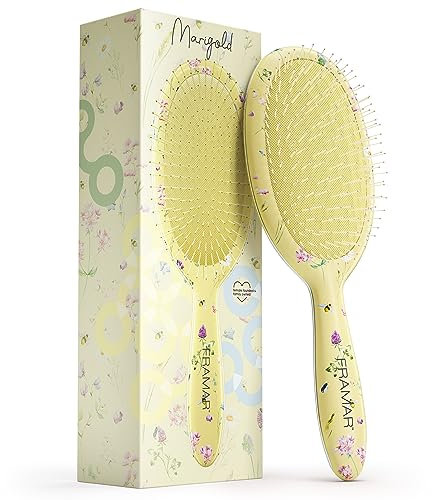 FRAMAR Spazzola Districante per Capelli - Spazzola Scioglinodi per Donna, Spazzola Anti-Rottura per Capelli, Hair Brush, Spazzola Professionale per Capelli Ricci e Bagnati - Giallo Floreale