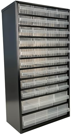 raaco Kleinteilemagazin C12-40, 36 kg Last,15 x 30,6 x 55,2 cm,40 Schubladen, beschichteter Stahl, geeignet für Wandmontage, Schraubenregal mit Sortierboxen für Kleinteile für Werkstatt Ordnungssystem