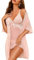 RSLOVE Ensemble de Nuisette Chemise Nuit Sexy Les pour Femme Lingerie en Dentelle avec Robe 2 Pièces Rose Clair M