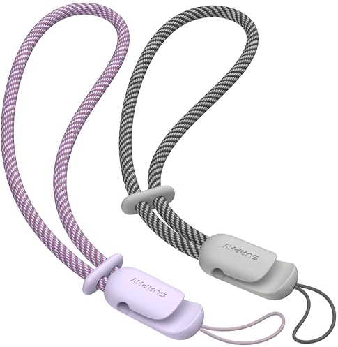 SURPHY 2 Stück Handykette Kurz Universal, Handschlaufe Handy Verstellbares Handyanhänger Handyband Schlüsselband für Kopfhörer Handyhülle USB-Stick Kamera Schlüsselanhänger, Flieder & Grau