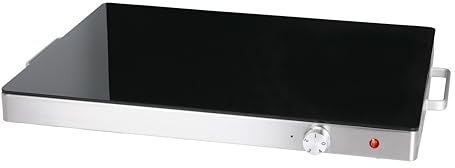 Piastra scaldavivande HWT140, vetro temperato, controllo manuale, 400W, piedini antiscivolo, protezione anti-surriscaldamento, indicatore di funzionamento, argento/nero