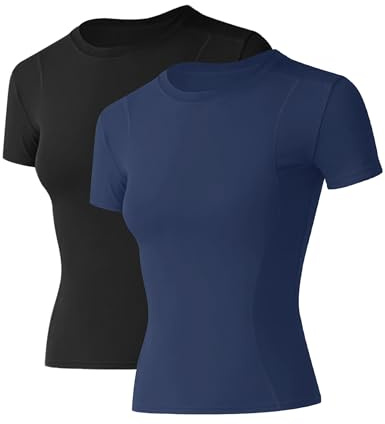 IECCP Gym Oberteil Damen Kurzarm,Leichtes Wandershirt Damen Atmungsaktiv Funktions Sport Shirt Damen Oversize,Rundhals Yoga Oberteil Damen Passend für Fitness Laufshirt Yoga 2er Pack S