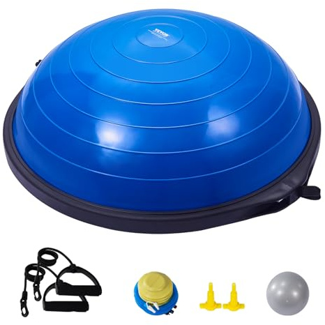VEVOR Demi-ballon Fitness 66 cm, Ballon d'Équilibre Capacité 680 kg, Station d'Équilibre avec Bande de Résistance et Pompe à Pied, Entraînement Complet du Corps, Domicile, Gym, Gymnastique, Bleu