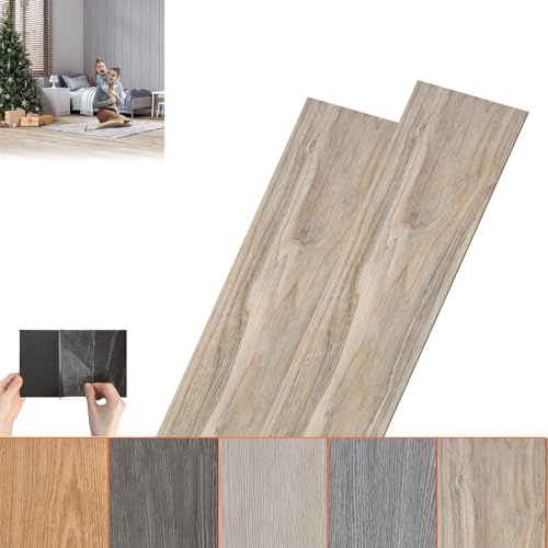 Acxin Rivestimento autoadesivo in PVC per pavimenti, set di 36 pezzi, in vinile effetto legno (grigio chiaro, 5 m²)