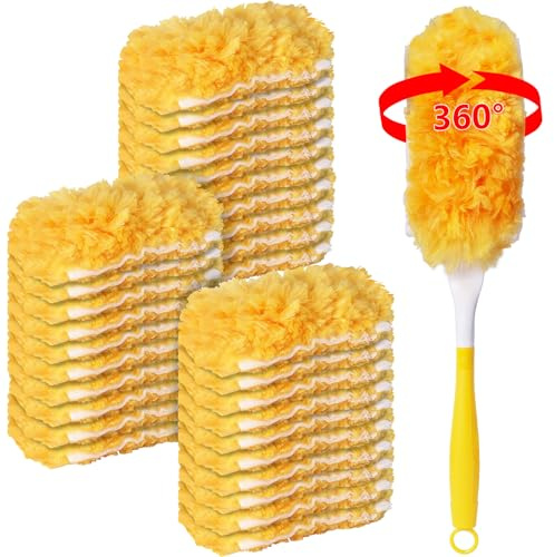 Rigidstone 30 stycken dammmagneter, påfyllningspaket för Swiffer dammvippa med 1 handtag, 360° elektrostatisk duster påfyllning, mot damm dammdukar för djurhår damm smuts