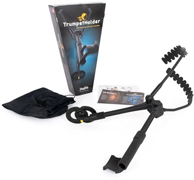 JazzLab Trumpet Holder Medium Size - Black, Plastic & Aluminium - B Flat Trumpet Support - Compact & Foldable - Comfortable for Sitting, Standing or Marching