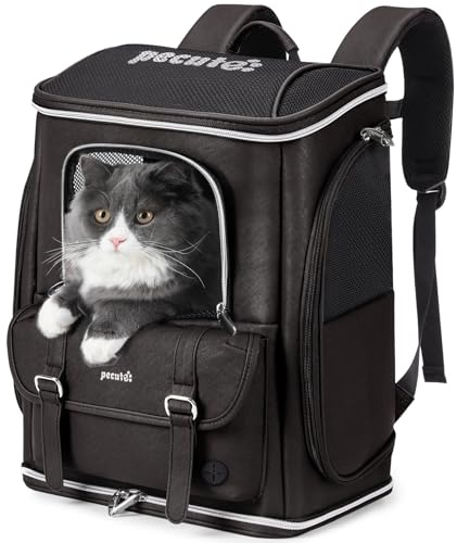Pecute Zaino Porta Gatti Antigravità Riduzione del carico 30%, Zaino per Cani con Finestra a Rete, Tasche Multiple, Ideale per Viaggi, Escursioni, mezzi pubblici, Visite dal Medico, Marrone