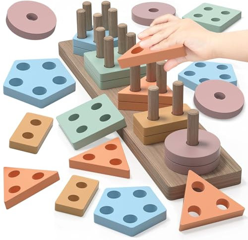 Steckspiel Montessori Spielzeug ab 1 2 3 Jahre, Holz Spielzeug Motorikspielzeug, Babyspielzeug Sortierspiel Kinderspielzeug Lernspielzeug Steck puzzle Geschenk für Baby Mädchen Jungen Kleinkinder
