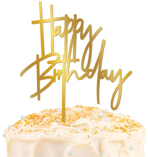 1PCS Gold Birthday Cake Topper, 5.3 x 7.2 Inches Acrylic Happy Birthday Cake Sign, Glitter Mirror Cake Topper Decorations for Anniversary, Bridal Shower, Birthday Party Supplies​